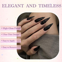 Generic 24PCS Black Almond Press-on Nails, Long Stiletto Shape with 3D Snake Design, Glossy Full Cover Fake Nails for Women, Easy Stick-On French Tip False for Quick Application