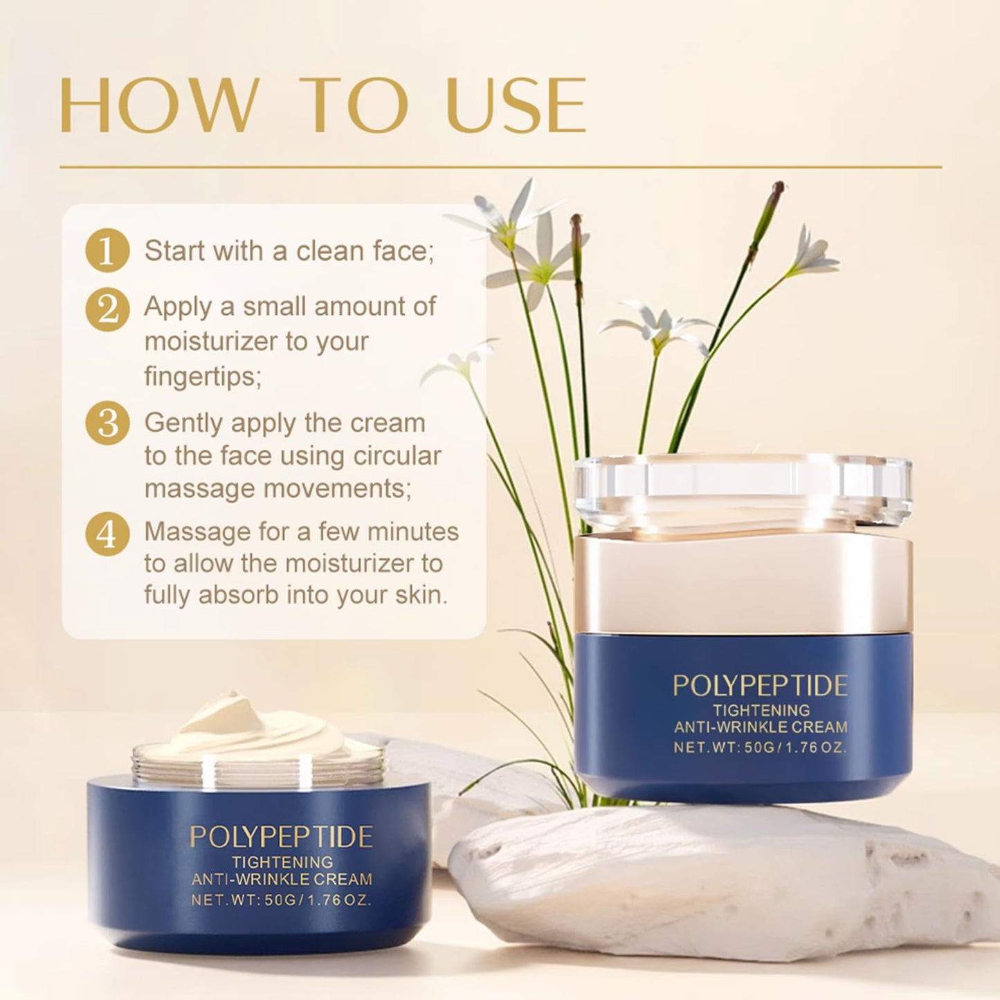 Wrinkle Removal Cream, Polypeptide Tightening Anti-Wrinkle Cream, Anti Wrinkle Face Cream, Face Moisturizer for Women, Wrinkle, Firming & Moisturizing, for All Skin Type (Wt:50g/1.76 Oz)