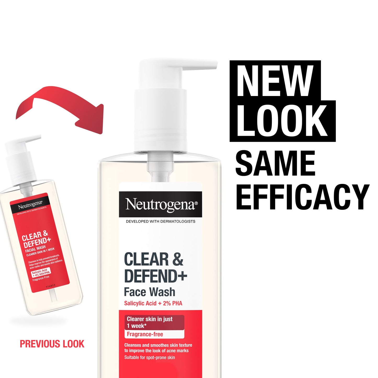 Neutrogena Clear & Defend+ Face Wash (1x 200ml), Purifying Facial Wash for Acne-Prone Skin with Salicylic Acid and AHA/PHA, Fragrance-Free Face for Spot-Prone Skin to Help Prevent Breakouts