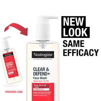 Neutrogena Clear & Defend+ Face Wash (1x 200ml), Purifying Facial Wash for Acne-Prone Skin with Salicylic Acid and AHA/PHA, Fragrance-Free Face for Spot-Prone Skin to Help Prevent Breakouts