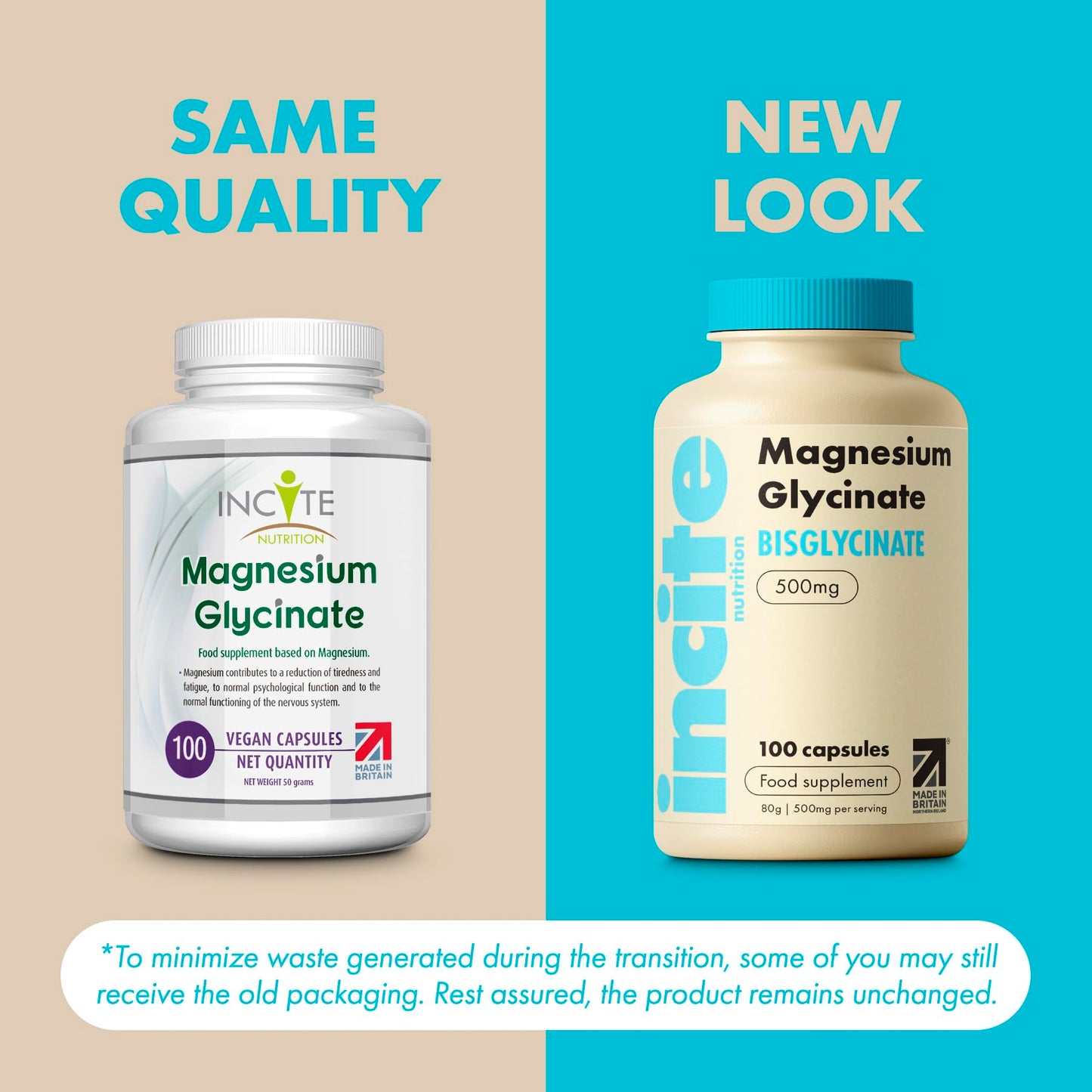 Incite Nutrition Magnesium Glycinate - 500mg - Premium Quality Natural - High Strength 100 Vegan Capsules (3 Month Supply) with Highest Bioavailability - Magnesium Supplements (bisglycinate)