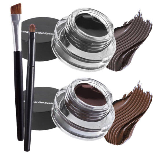 Waterproof Gel Eyeliner Set 2color,High-Intensity Pigments Eyebrow Colors Gel,Long Lasting Formula Liner EyelinerGel,Eye Makeup Set For Sensitive Eyes,With 2 Pack Eyeliner Brush And Brow Brush