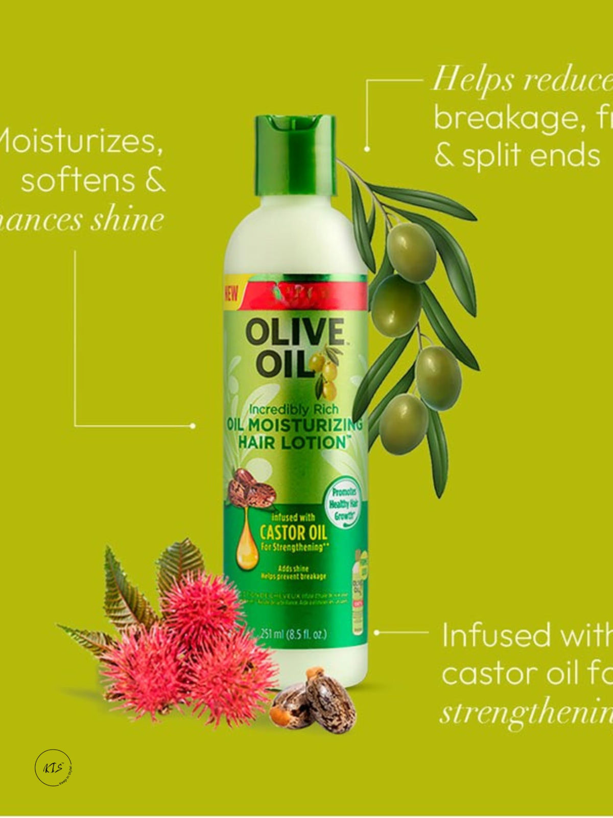 KEEP IN STYLE! Olive Oil Incredibly Rich Moisturizing Hair Lotion of ORS– Hydrating & Strengthening Hair Treatment w/Castor Oil, Heat Protection, Frizz Control, and Shine for Dry, Curly, Hair (Pack of 1)