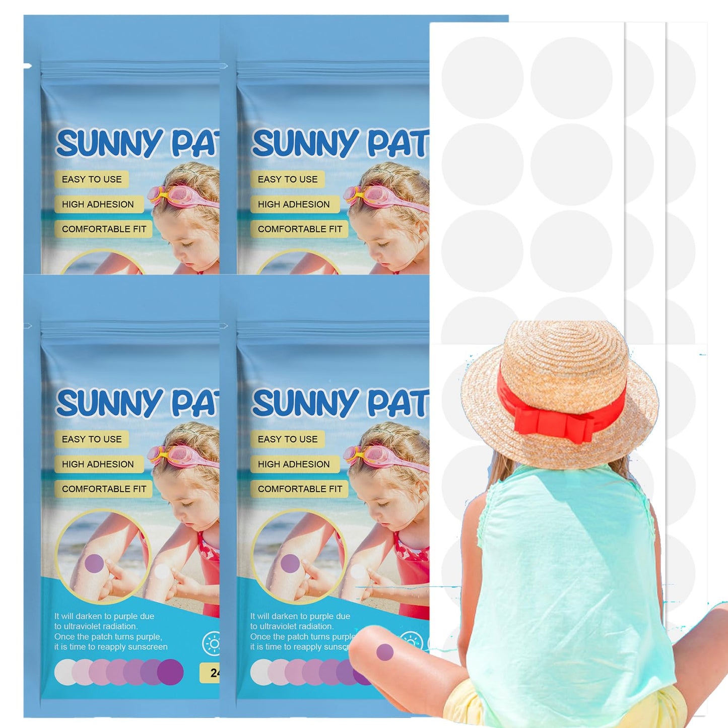 UV Stickers,spf Sunscreen Stickers,96PCS UV Detection Stickers,UV Patch,Waterproof Sun Cream Patches,Sun Stickers,Testing UV Intensity,Outdoor Sun Screen,Face & Arm,Sunscreen Dots for Boys & Girls