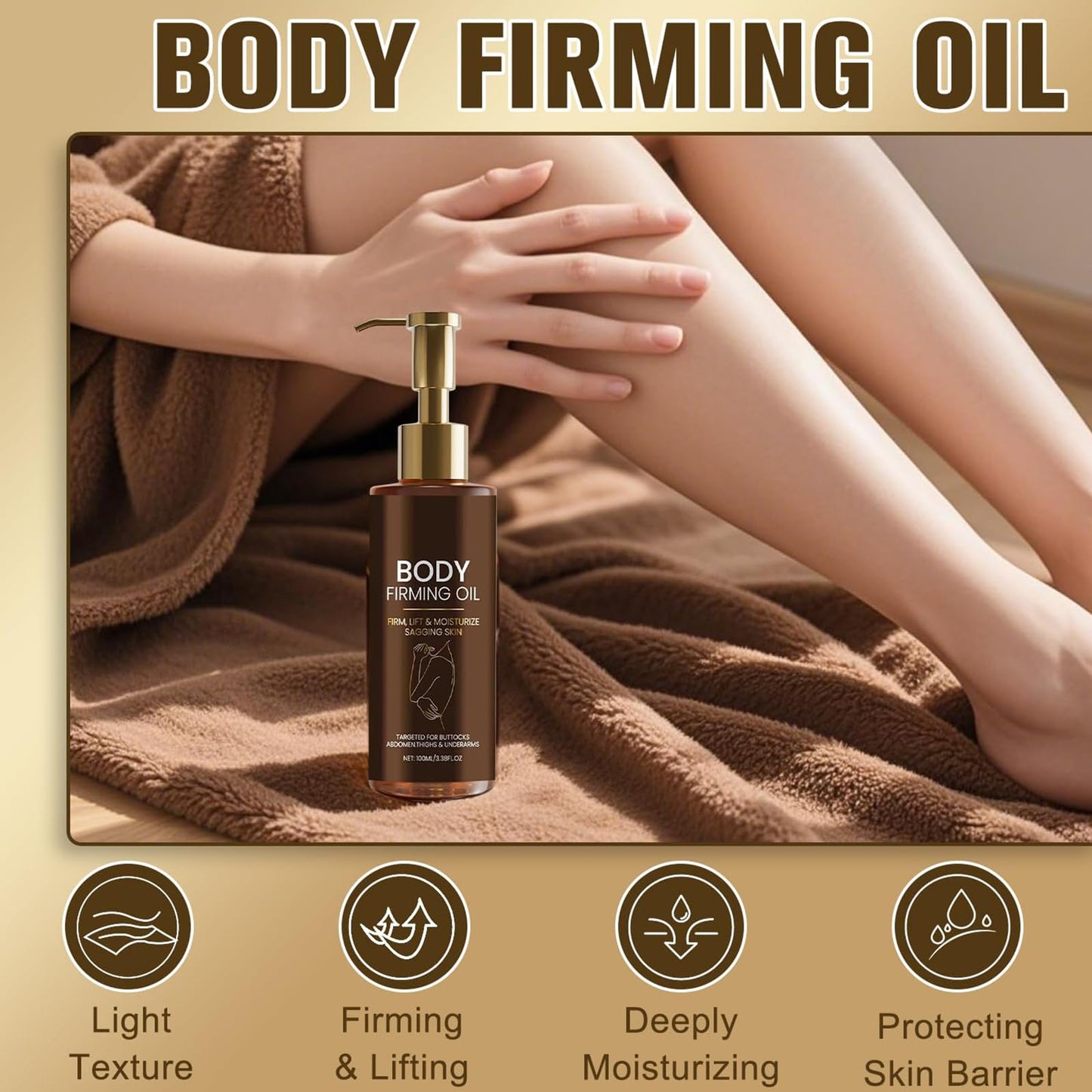 Orknglowy Firming Body Oil 100ML - Natural Body Oil for Women, Body Firming Oil with Castor Oil & Hyaluronic Acid, Massage Oils for Wrinkles, Fine Lines, Skin Tightening & Smooth, body oils for Dry Skin