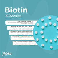 Biotin Tablets 10,000mcg |120 Tablets | Healthy Hair Growth | Hair, Skin & Nail Vitamin | Biotin Supplement | Vegan | GMP Approved | MOBU
