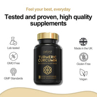Oxford Origins Advanced Turmeric and Black Pepper Capsules Made in the UK | ONE per Day Turmeric Supplement with Ginger & Black Pepper | High Absorption Tumeric Supplement Joints Care (240 Count)