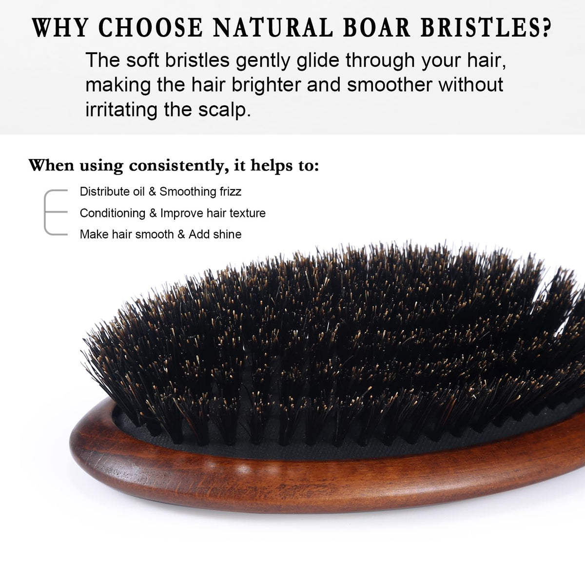 BESTOOL Hair Brush, Boar Bristle Hair Brush for Women Men Children, Beech Paddle Natural Boar Bristle Brush for Thin, Fine Hair, Improve Hair Texture (Beech)