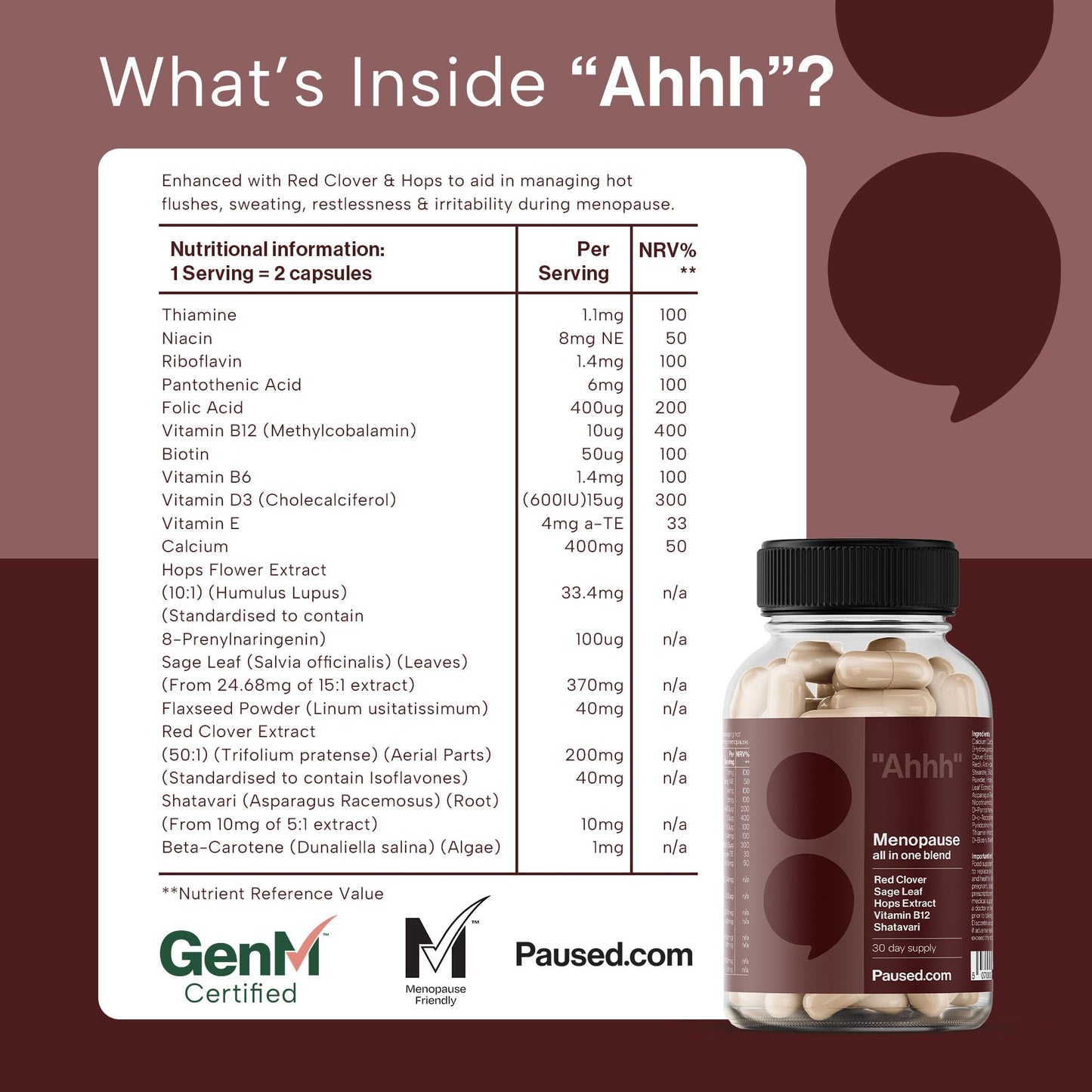 Paused Menopause Relief Tablets - 60 Capsules | All-in-One Formula, Vitamins, Calcium, Herbal Extracts | Hot Flash & Mood Relief | Energy & Joint Support | Stay Healthy, Happy & Productive