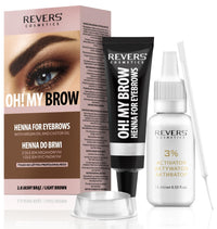 REVERS COSMETICS Eyebrow Tint Light Brown with Argan Oil and Castor Oil (Omega 6, Carotene, Vitamins A, E, F) Natural Result, Lasts Up to 4 Weeks, Up to 15 Applications