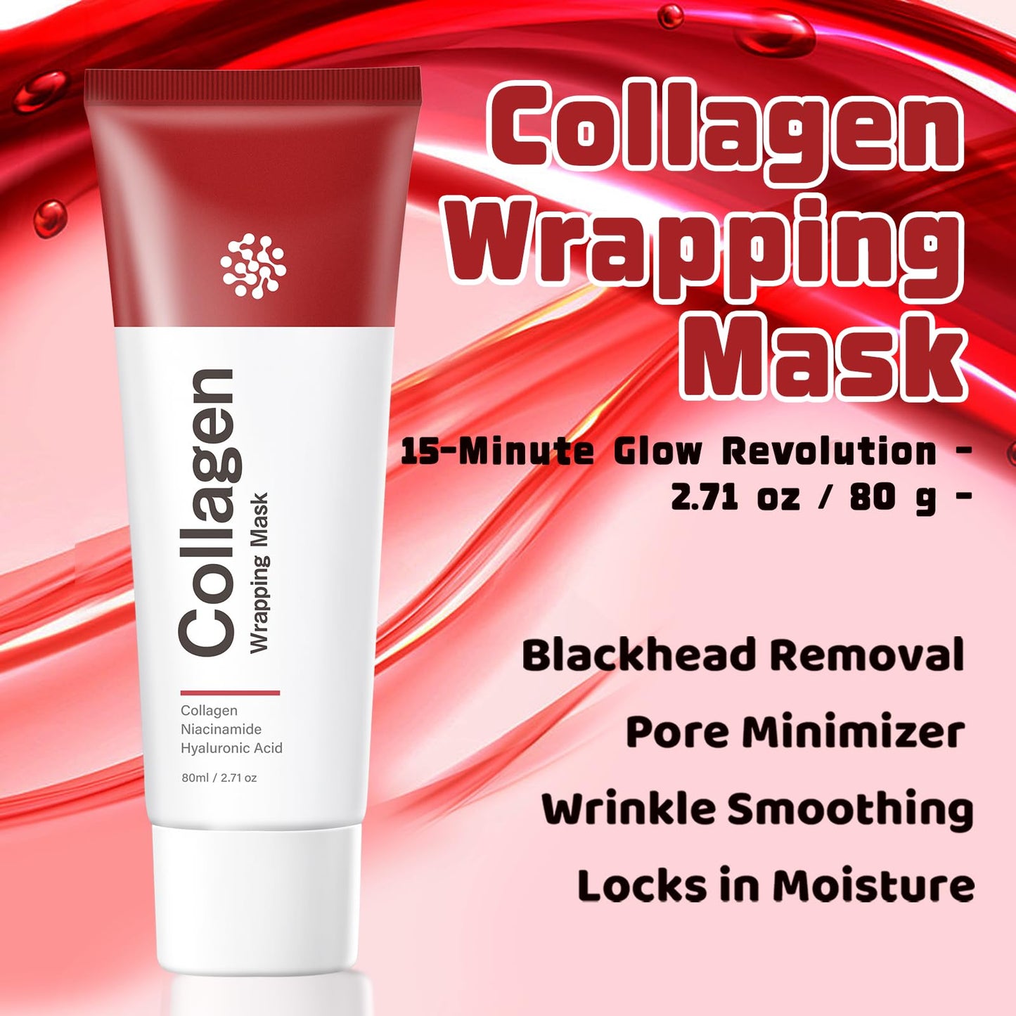 AOPEIBOTO Collagen Wrapping Mask, 2.71oz/80ml Collagen Peel off Face Mask for Hydrating, Shrinking pores, Wrinkles Fine Lines, Glowing Skin, Deep Repairing