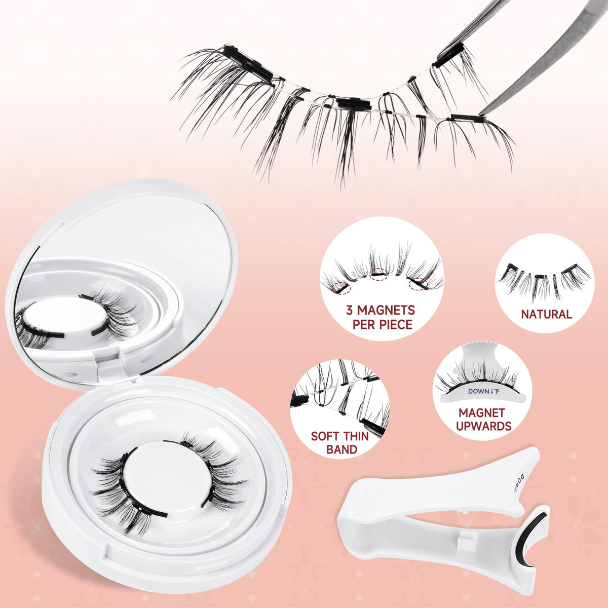 Magnetic-Eyelashes Natural Look, Higu clace Magnetic-Lashes Kit with Applicator, 1 Pair Reusable Lashes Magnetic Easy to Wear and Remove Wispy Eyelashes Magnetic No Glue or Eyeliner Needed(STYLE M)