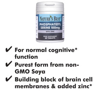 Premium Phosphatidyl Serine 100mg - Supports Cognitive Function* - 60 Tablets, 1-3 Daily - Clinically Studied Level - Enriched with 5mg Zinc - Non-GMO SOYA - 1+ Month's Supply, UK Made