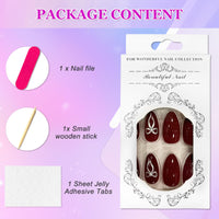 Ceboic 24Pcs French Tip False Nails Almond, Medium Glossy Fake Nails Cherry Red Press on Nails with Bow Design, Removable Full Cover Acrylic Stick on Nail for Women Girls Nail Art Accessories
