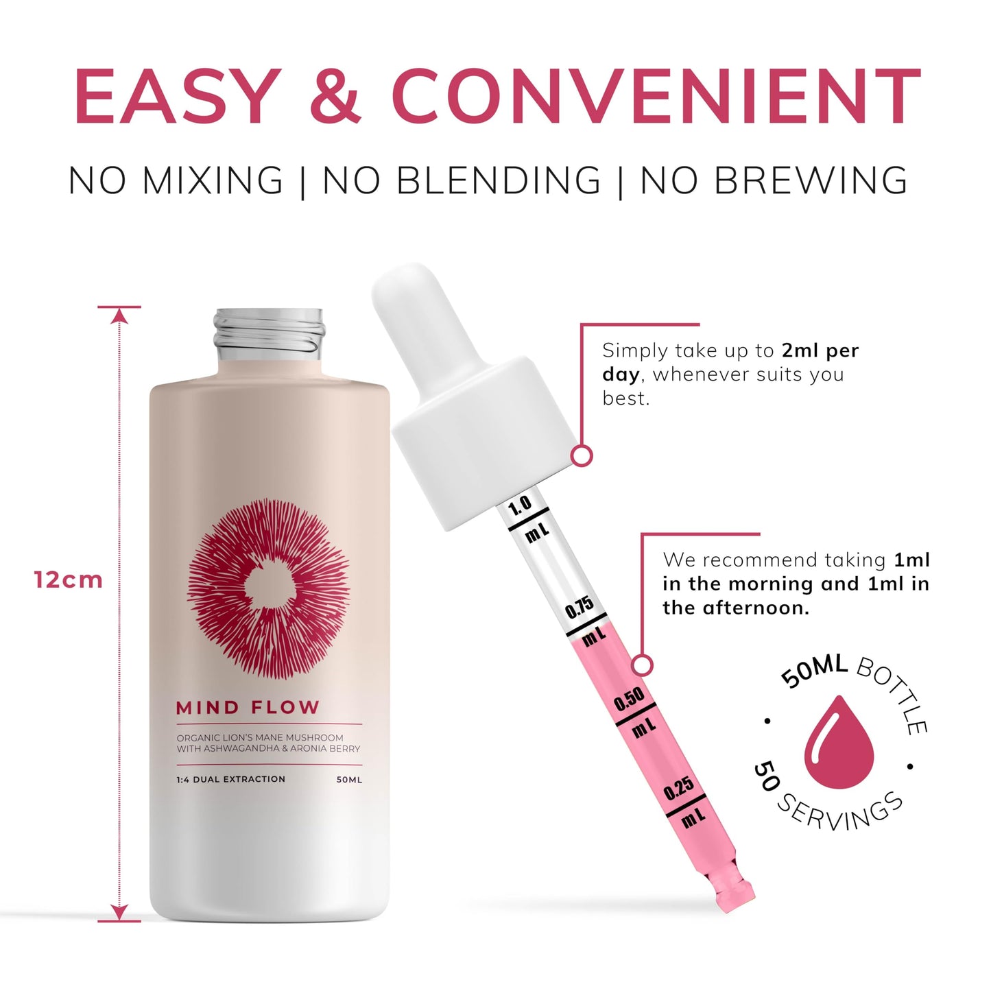 MYCO LOGIC LIFESTYLE MUSHROOMS Mycologic High Strength Lions Mane Tincture - 42,500mg 50ml Liquid Drops Functional Mushroom Supplement with Adaptogens Ashwagandha & Super Food Aronia Berry - Cognitive Performance, Memory & Focus