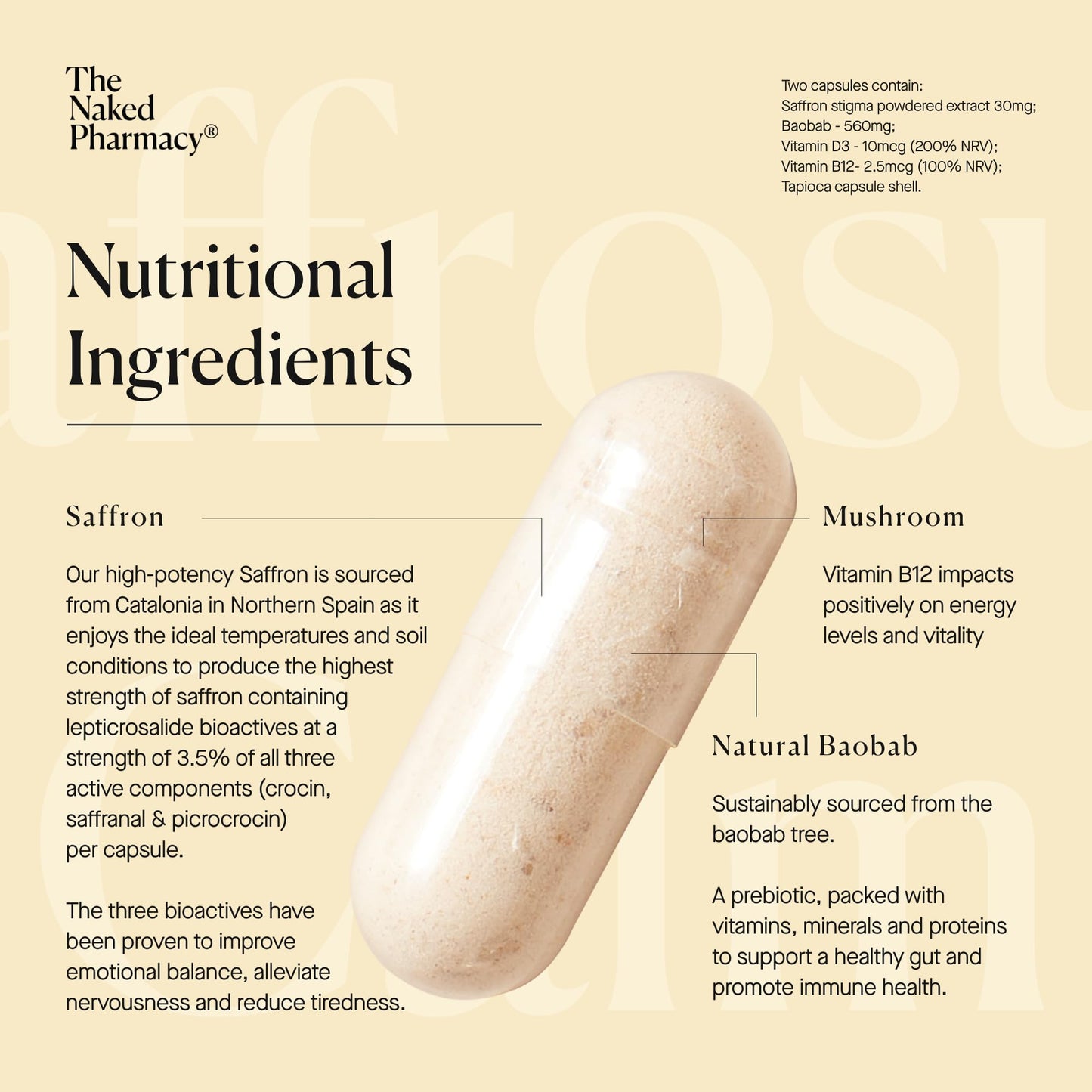The Naked Pharmacy | Saffrosun Calm | Balance & Energy | Saffron with Vitamin B12 | High Strength | Natural No Additives | Vegan | 60 Capsules