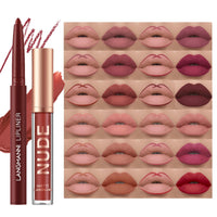 LANGMANNI 4pcs Matte Lipstick with Lipliners Durable Makeup Set,Long-Lasting Non-Stick Cup Not Fade Waterproof Pigmented Velvet Lipgloss Kit Beauty Cosmetics Makeup Gift for Girls(#12811)
