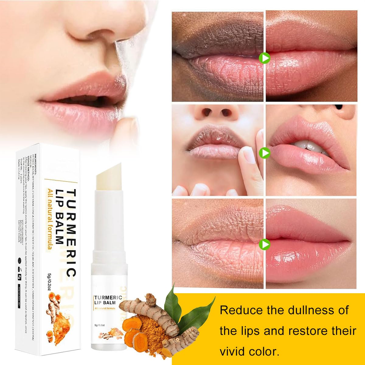 KARELLS Turmeric Lip Balm Stick,Lip Care Cream,Daily Lip Care Balm,Lip Lightening For Dark Lips,Turmeric Long Lasting Moisturizing Lips Balms,Reduces Chapped Dry Lips,Repairs Cracks