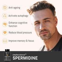 Simple Science Ultra Pure SPERMIDINE | 60 Servings | 99% Pure Spermidine Content | 5mg per Capsule | Anti-ageing & Longevity Supplement | Lab Tested | 100% Natural and Non-GMO