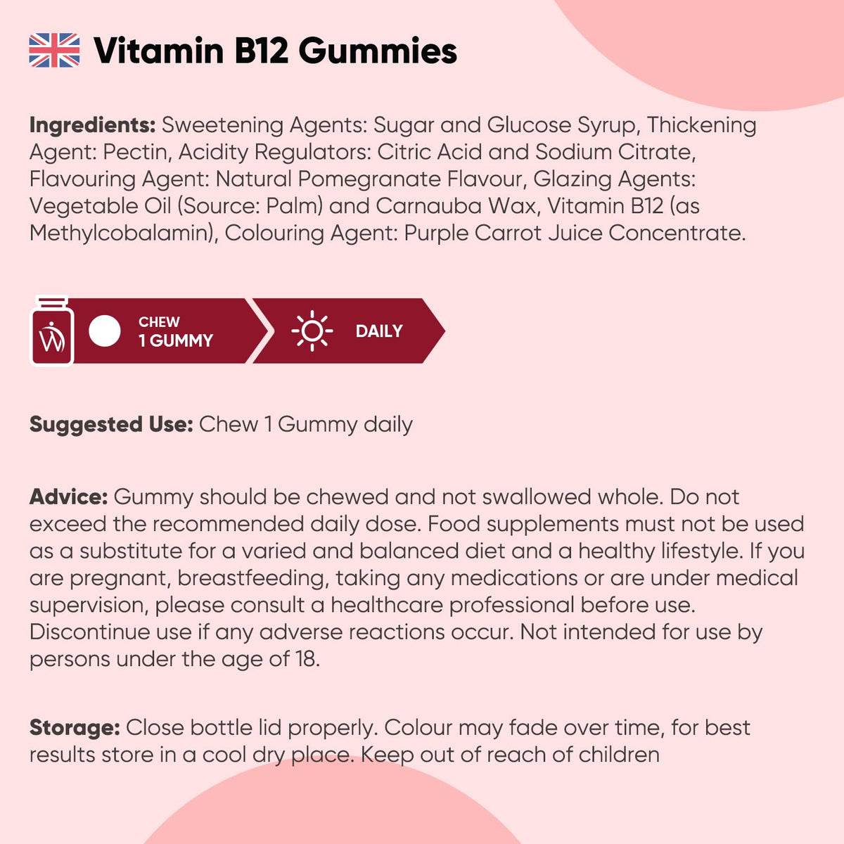 WeightWorld Vitamin B12 Gummies - 120 Gummies - 4 Months Supply - 1000mcg - Tasty, Natural Pomegranate Flavour - 1 per Day - Vegan & Gluten-Free - Methylcobalamin Form for Easy Absorption - B12 Vitamin Supplement