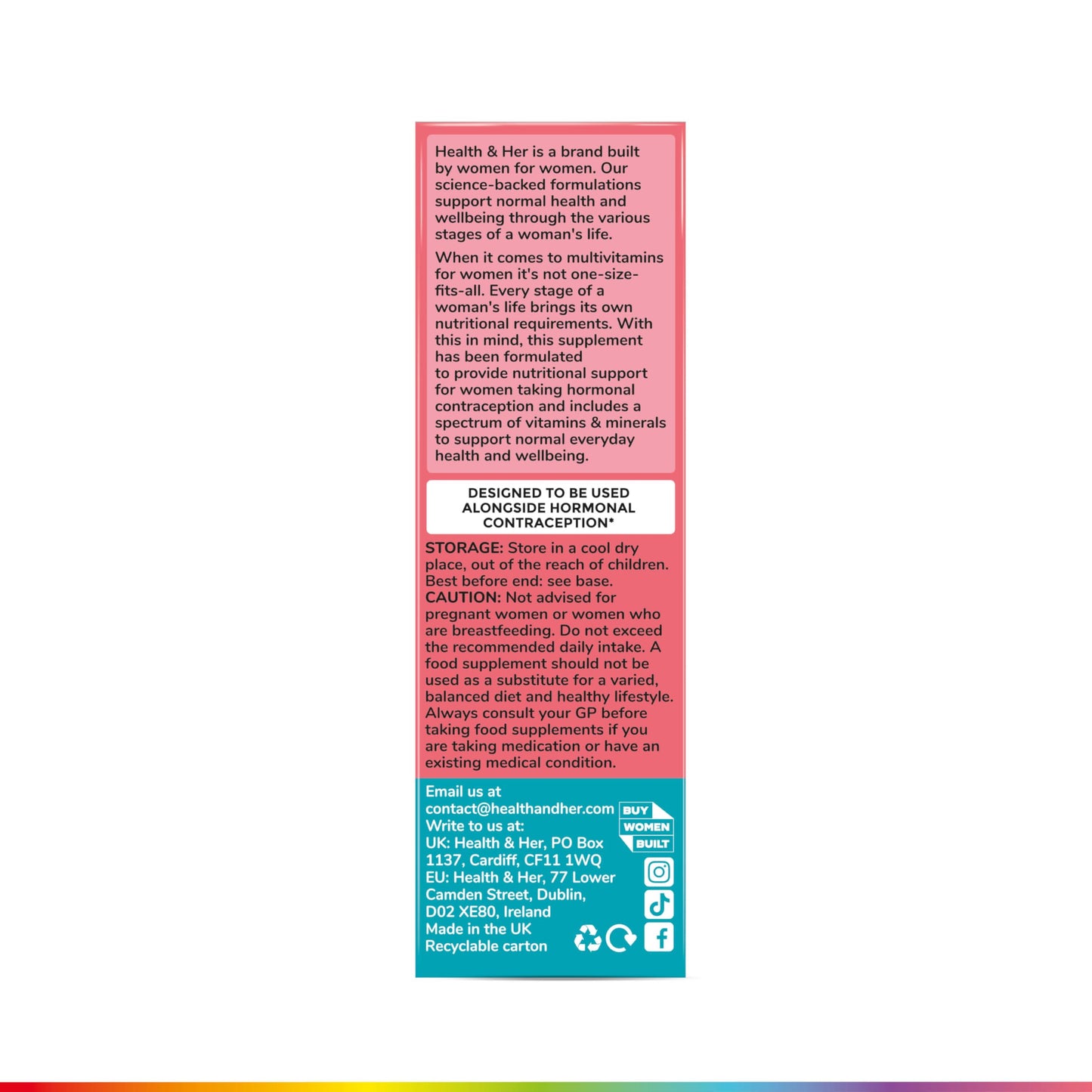 Health and Her Health & Her Multivitamin Supplement for Women Taking Hormonal Contraception - Nutrition Support for Women & Teen Girls on The Pill - 3 Month Supply, 180 Tablets - Vegetarian & Gluten Free