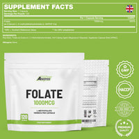 Freak Athletics Folate 1000mcg (L-Methylfolate) 120 Capsules, 5-MTHF Active Form of Folic Acid/Vitamin B9, UK Made