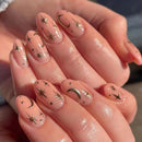 TMUT 24pcs Short Oval False Nails Gold Moon Star Stick on Nails Nude Pink Press on Nail Removable Glue on Ramadan Eid Mubarak Fake Nail Art Accessories for Women