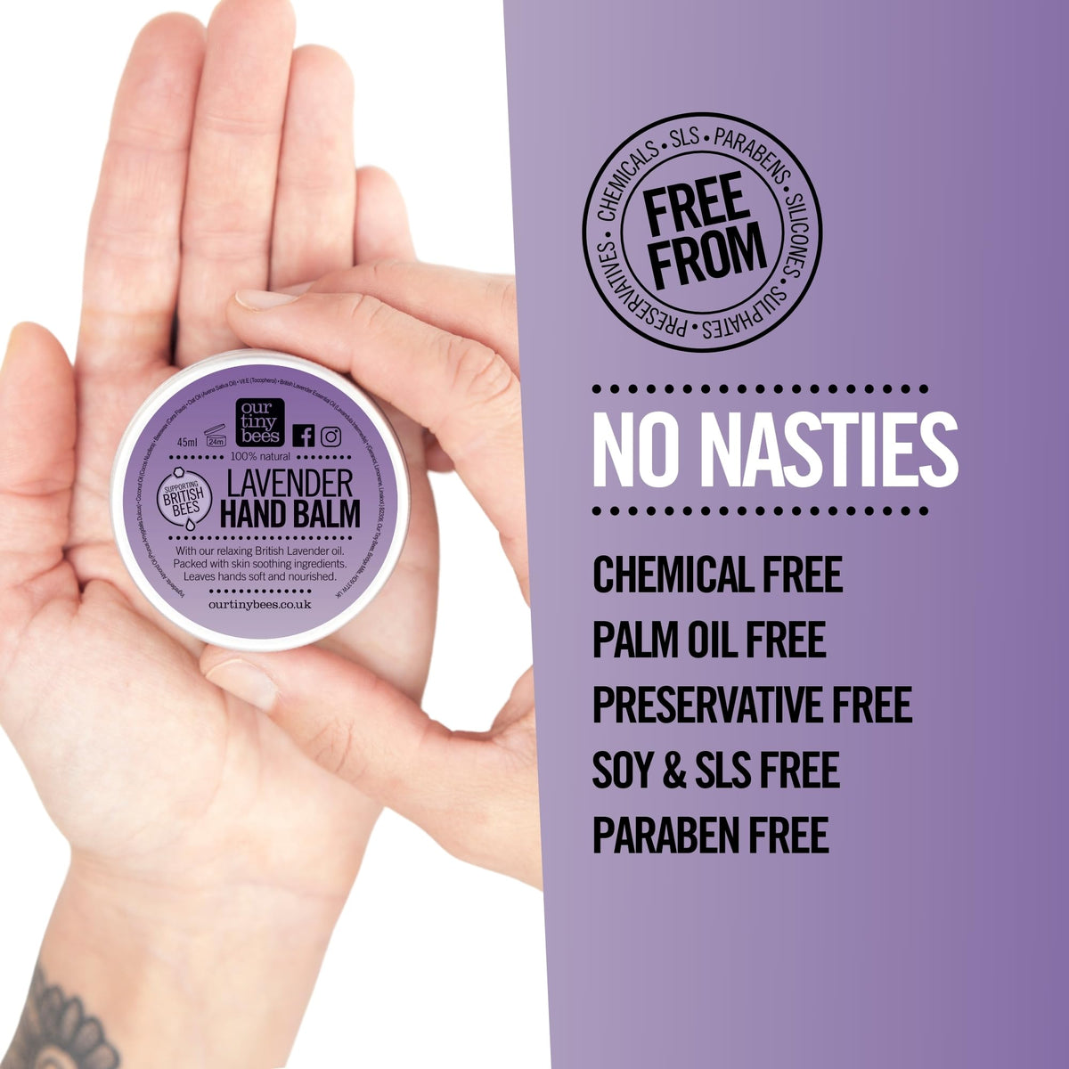 Our Tiny Bees Lavender Hand Balm 45ml – Skin softening, calming and healing. Natural Hand Balm with British Lavender
