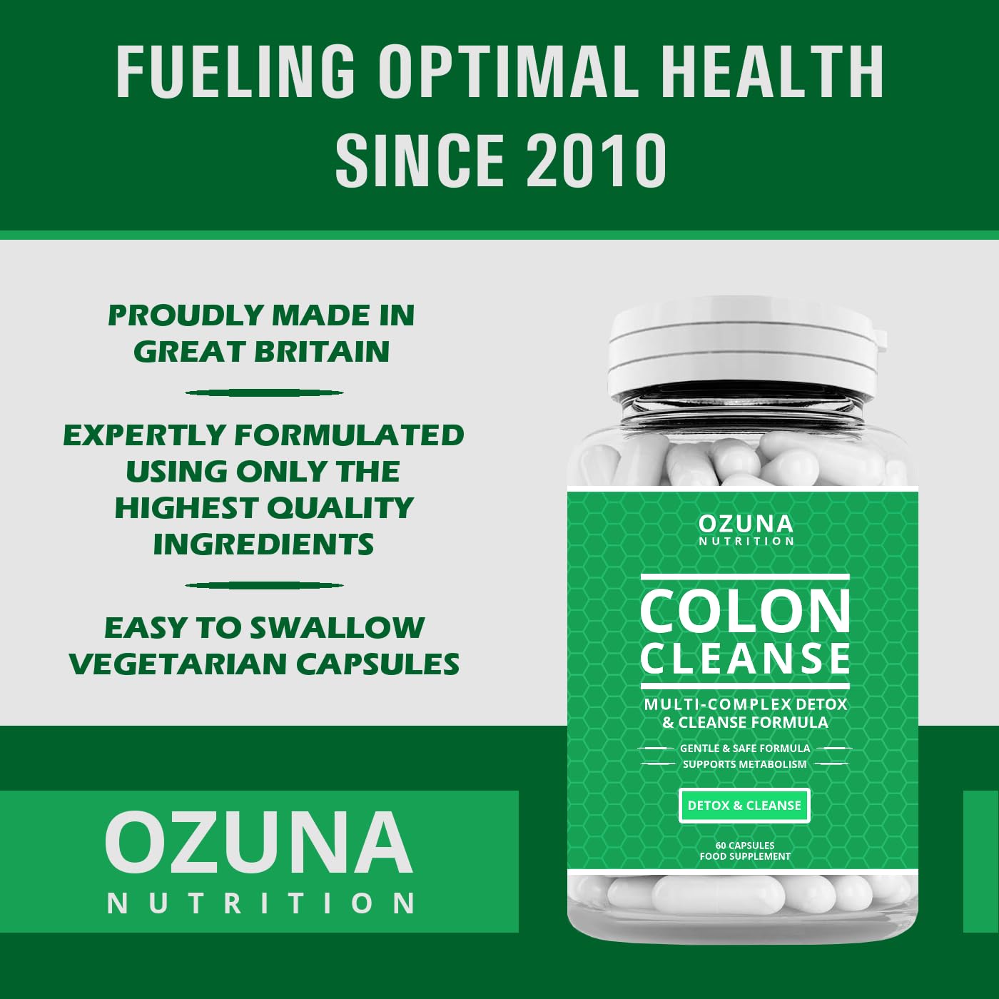 OZUNA NUTRITION Natural Colon Cleanse Detox Capsules – High Strength Multi-Complex for Bowel Cleanse, Constipation Relief, and Reduced Bloating | Supports Digestion & Metabolism | One Month Supply
