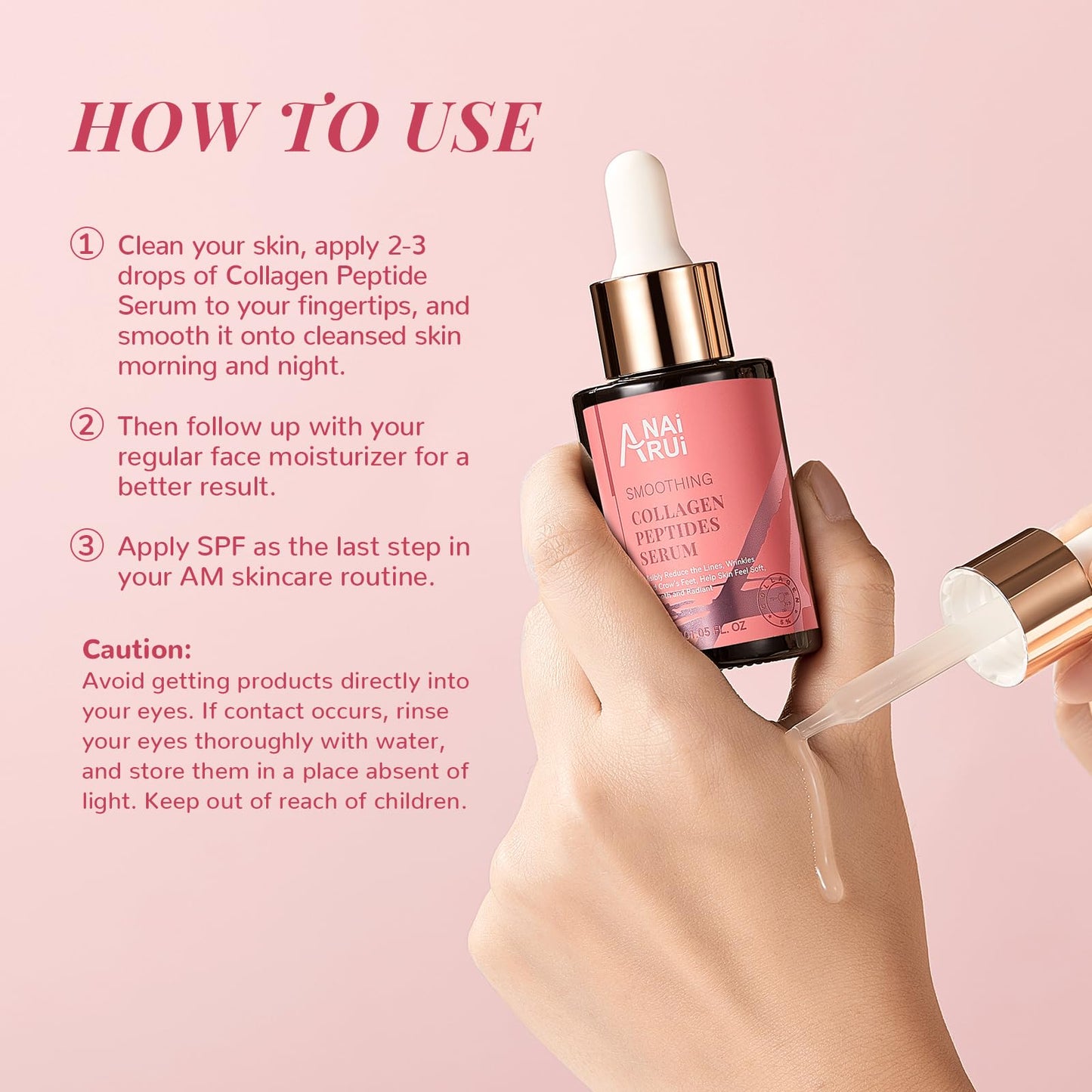 ANAiRUi Collagen Peptide Serum for Face with Hyaluronic Acid | Targets Fine Lines & Wrinkles | Plumps and Firms Skin | Anti-aging Collagen Serum for Face & Neck, 30ml