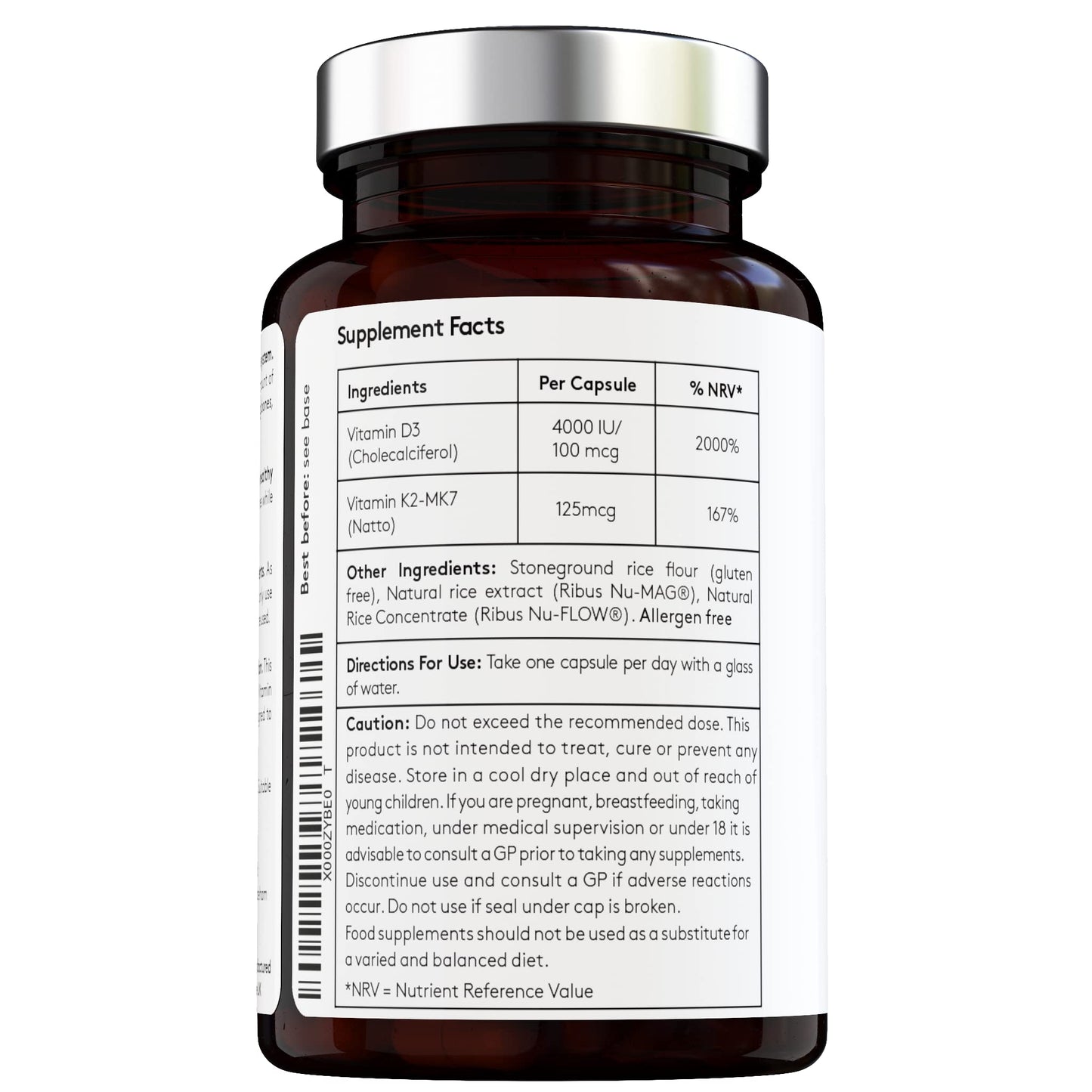 100% Natural - Vitamin D & K (D3 & K2) - Vegetarian - High Strength (D3 4000 IU, K2 mk7 125mcg) - 4-Month Supply - Premium Ingredients - for Stronger Bones and Immune System - Made in The UK