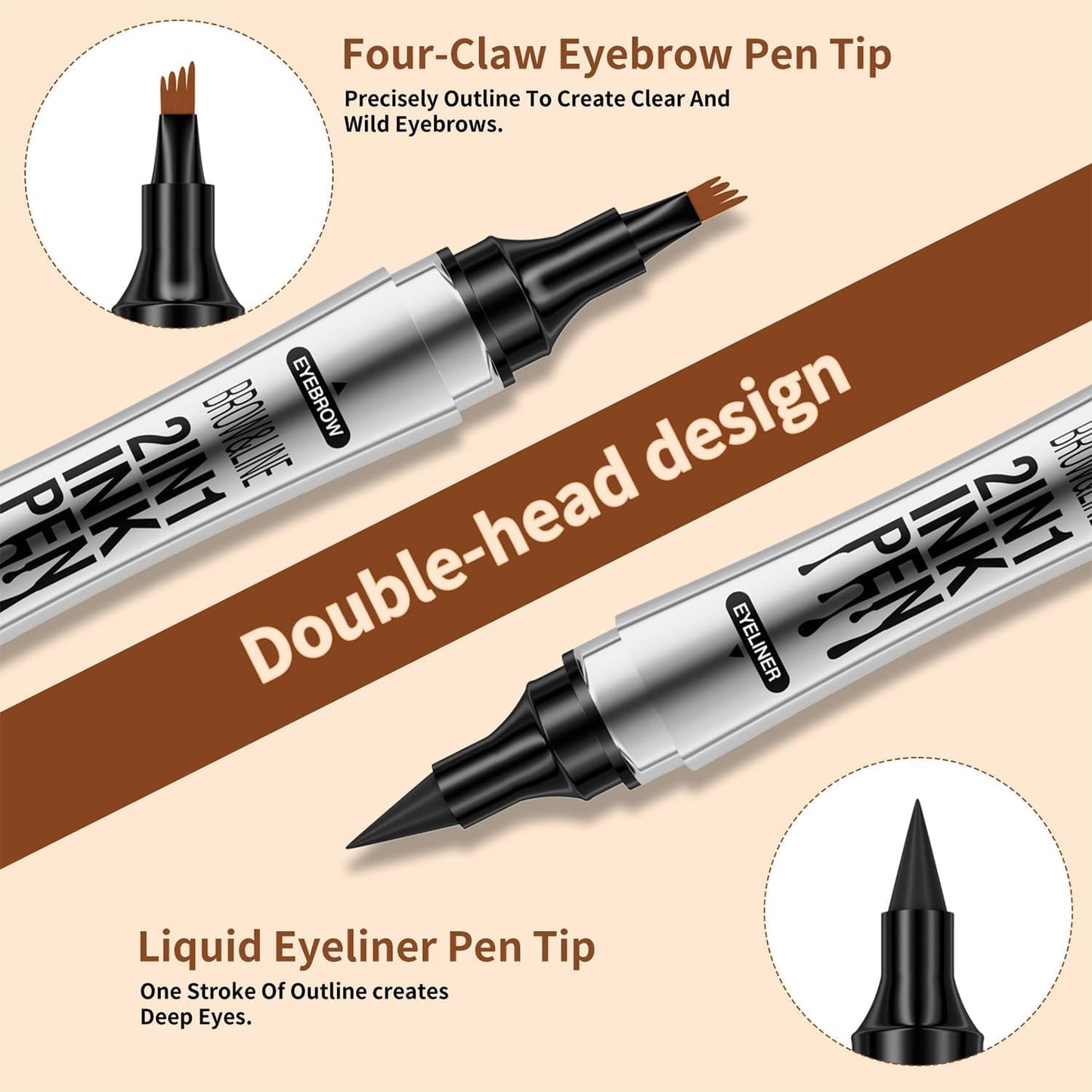L0famy 2 In 1 Eyebrow Pencil, Double Headed Eyebrows Pen With 4-Fork-Tip & Precise Brush-Tip, Long-lasting & Waterproof Eyebrow Pencil And Eyeliner