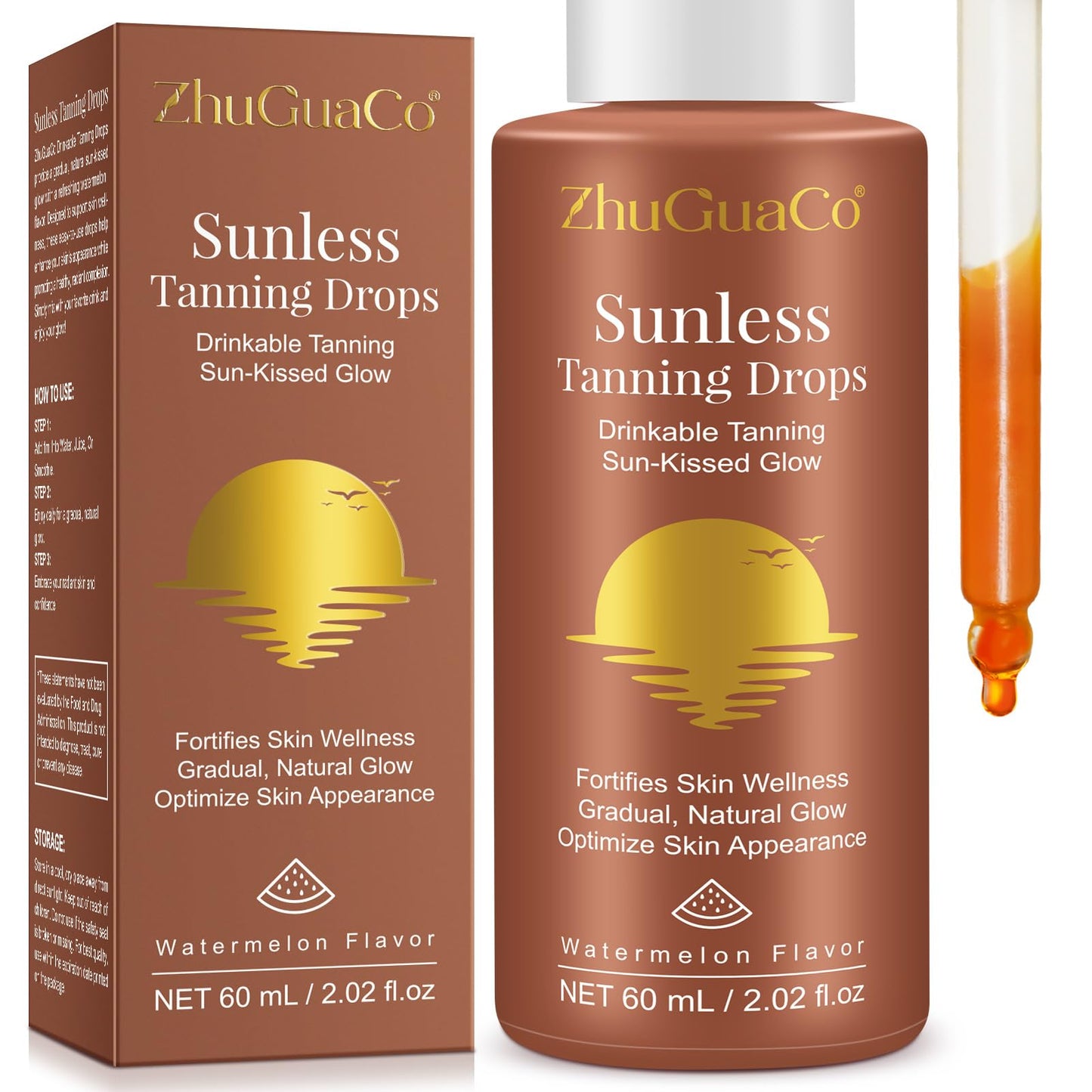 Tanning Drops Drink, Drinkable Tanning Drops, Enhancing Your Natural Skin Tone for a Genuine, Sun-Kissed Glow, Nourishing Self-tanning tan enhancer drops 60ml