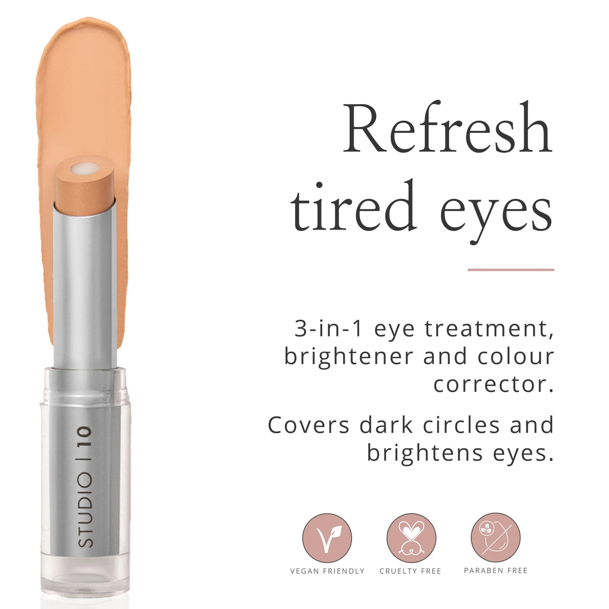 Studio10 Dual Ended Under Eye Corrector & Brightener – Light Shade, Peach Toned Dark Circle Concealer with Hydrating Skincare for Mature Dry Skin