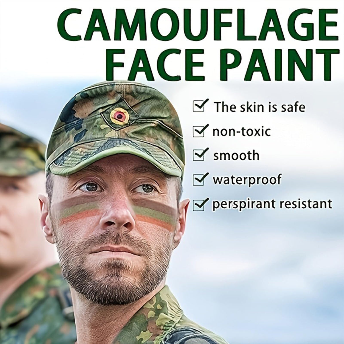 NoraGlaze 2 PCS 3 Color Camo Face Paint Stick - Waterproof Sweat-Resistant Hunting Face Paint for Halloween Camping & Theme Parties Black Green Coffee Makeup Crayon Twist-Up Design Easy to Apply