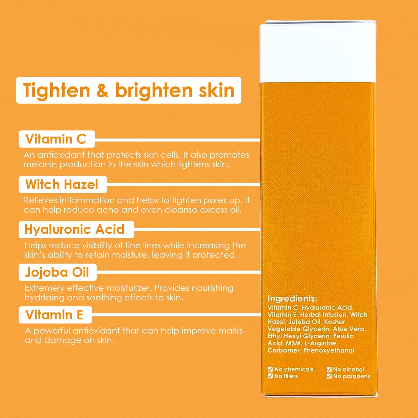 My Organic Zone Vitamin C Serum + Hyaluronic Acid and Vitamin E, Anti Aging and Anti Wrinkle Serum for Face and Skin, Skin Tightening and Bleaching (2fl.oz/60ml)