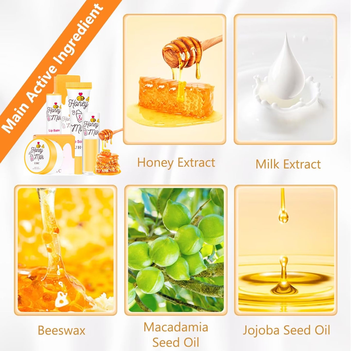 HAORQEE 4PCS Lip Care Set - Lip Mask Lip Balm Lip Scrub Lip Oil, Honeybalm Sleeping Mask Lip Scrub Exfoliator Lip Repair Sets, Moisturizing Hydrating Reduce Lip Lines Lip Balm Set for Dry Peeling Cracked Lips