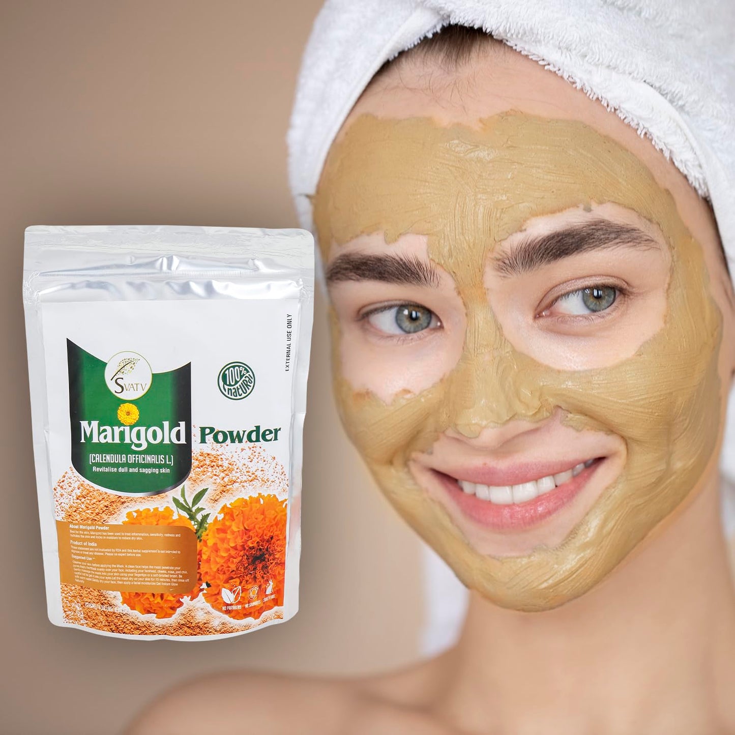 SVATV Marigold Powder | Calendula Powder | Skin Exfoliation | Relieves skin impurities | Tightens the Skin | Paraben & Sulfate Free - 227g, Half Pound, 8 Ounce
