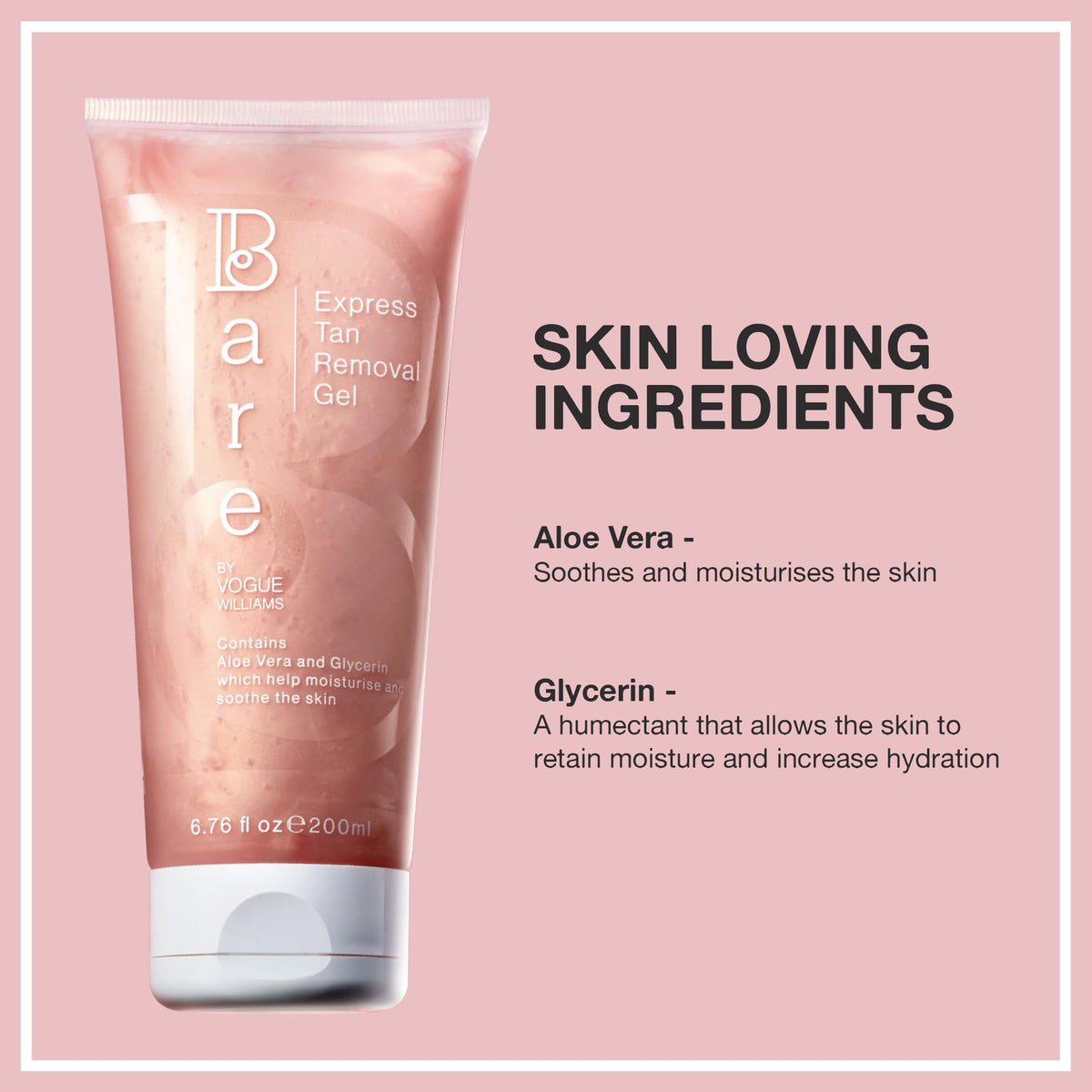 LUNA BY LISA JORDAN Bare By Vogue Express Tan Remover Gel - Quickly Removes Fake Tan While Hydrating Your Skin - Contains Aloe Vera & Glycerin - Self Tan Eraser, 200ml