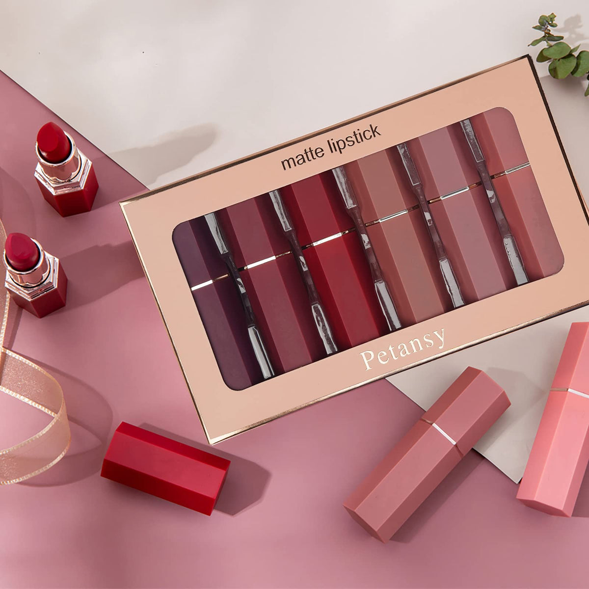 Petansy Matte Lipstick Set 6 Colors Nude Moisturizer Smooth Lipstick Long Lasting Waterproof Lipstick Makeup Gift Set