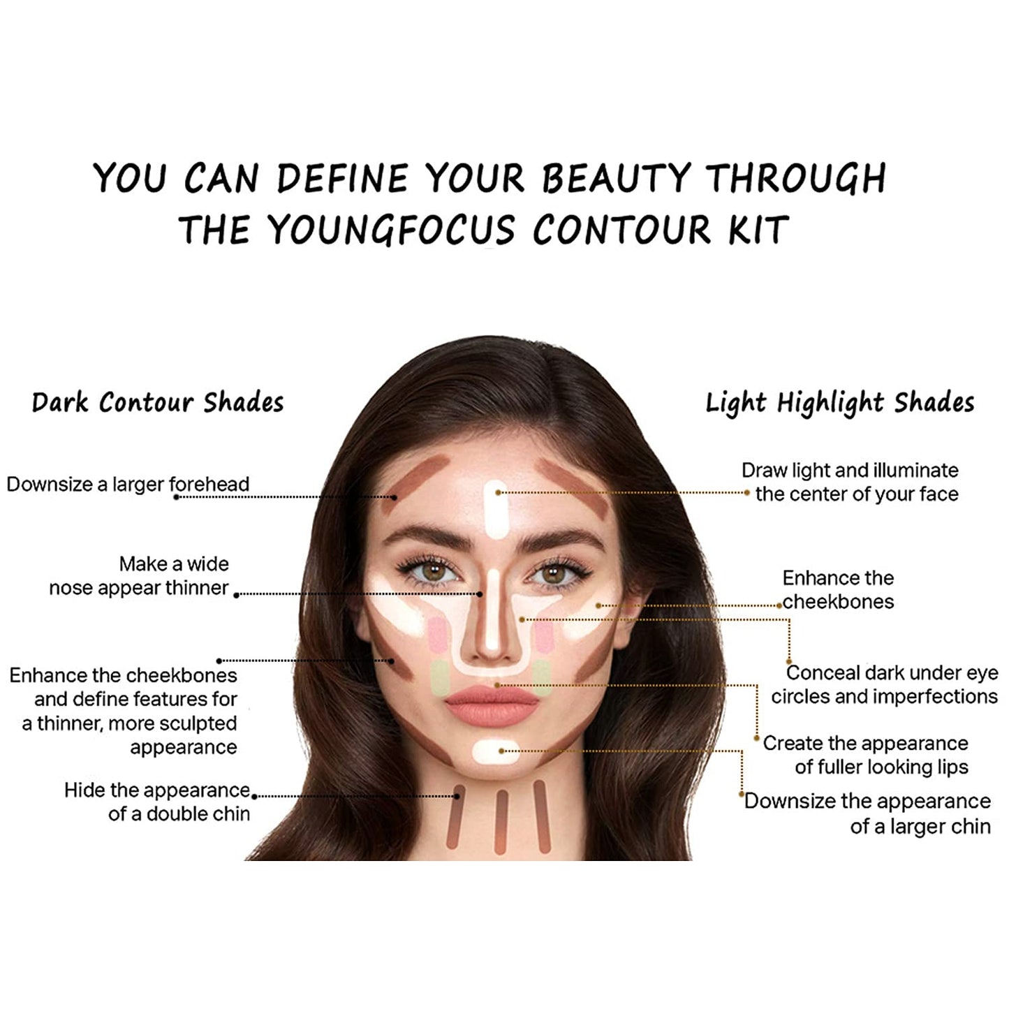 Youngfocus Cosmetics Cream Contour and Highlighting Makeup Kit - Best 8 Colors Contouring Foundation/Concealer Palette - Vegan & Cruelty Free - Step-by-Step Instructions Included