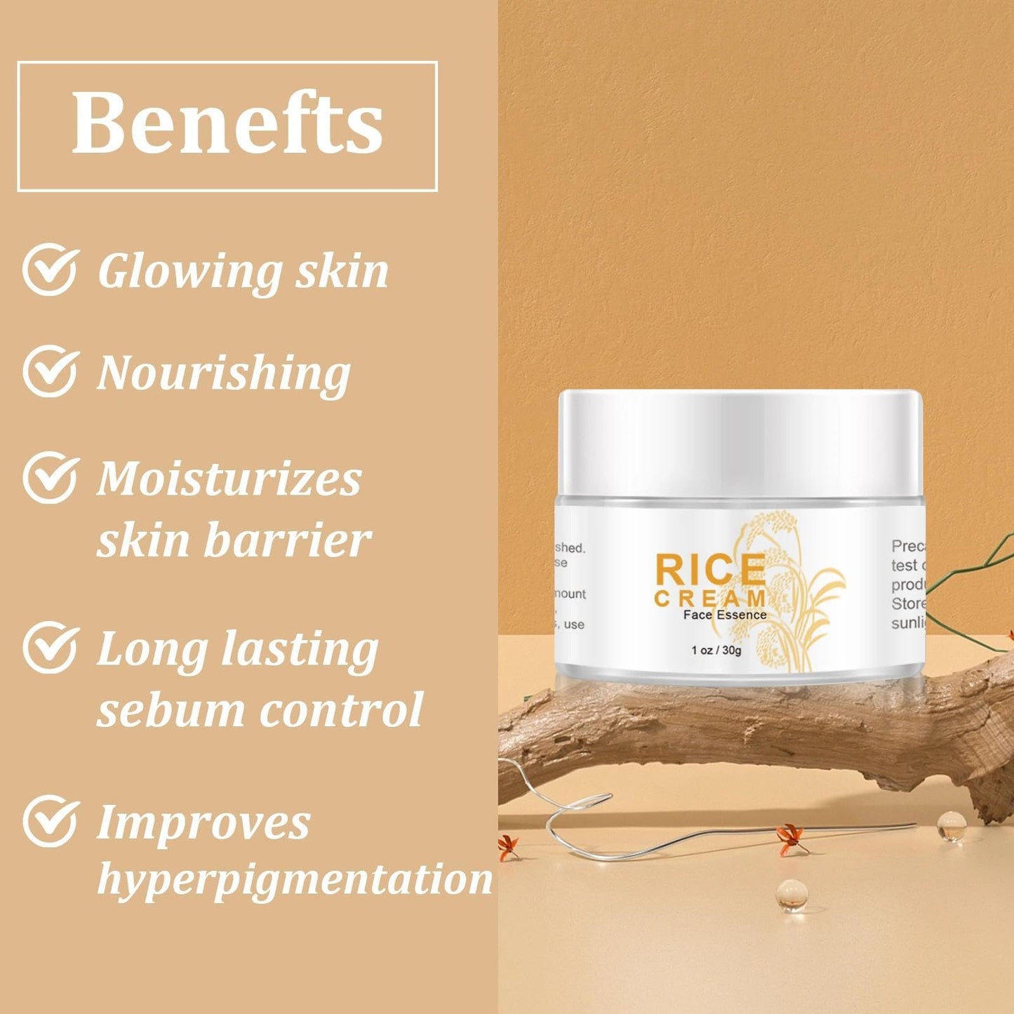 AuraAnge Rice Face Cream with Niacinamide - Moisturizer, Hydrating Face Cream for Improved Skin Barrier, Even Skin Tone