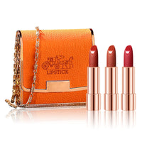 Newvenper Matte Lipstick Set 3 Colors Lip Stick with Orange Chain Bag Package Velvet Lip stick Gift Box Set Waterproof Non-Stick Cup Long Lasting Retractable Red Lipstick Set 3.5gx3 Pcs