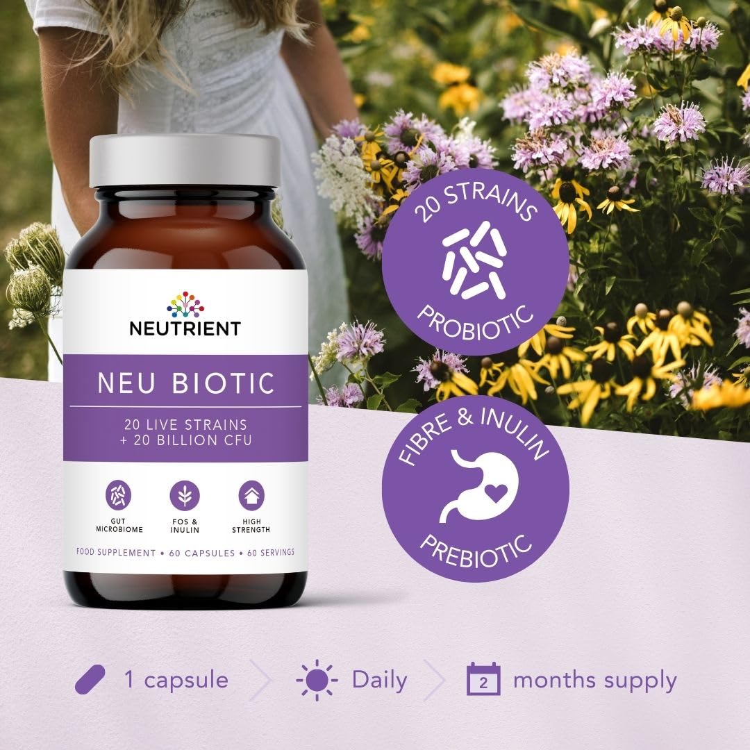 Neutrient the science of nature Neutrient Neu Biotic Probiotic Gut Health Supplements – 20 Billion High Strength Friendly Bacteria – 60 Capsules