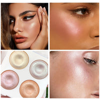 KARLOR Highlighter Palette, 4 Colours Highlighter Powder Highlighter Make Up Mother of Pearl Diamond Mushroom Delicate Distributable Highly Pigmented Highlighter Glitter Shimmer Powder Face Eyes Nose
