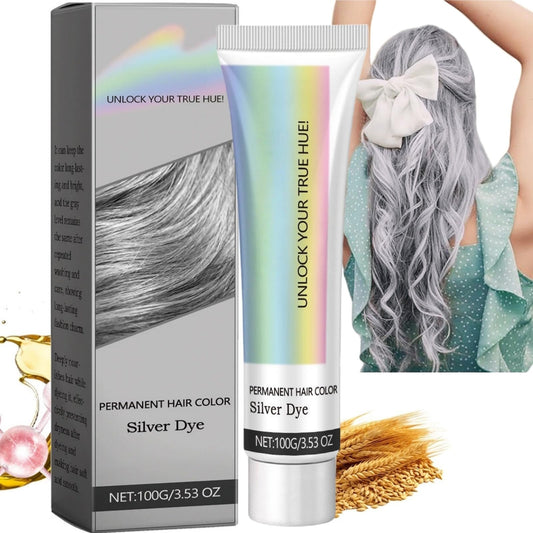Xinyig 2 In 1 Natural Essence Extract Silver Hair Dye,Silver Gray Natural Hair Dye Cream,Metallic Sil/ver Gray H/air Dy/e,H/air D/ye Permanent for Daily Use,Durable and Easy to Operate,Grey Hai/r Color