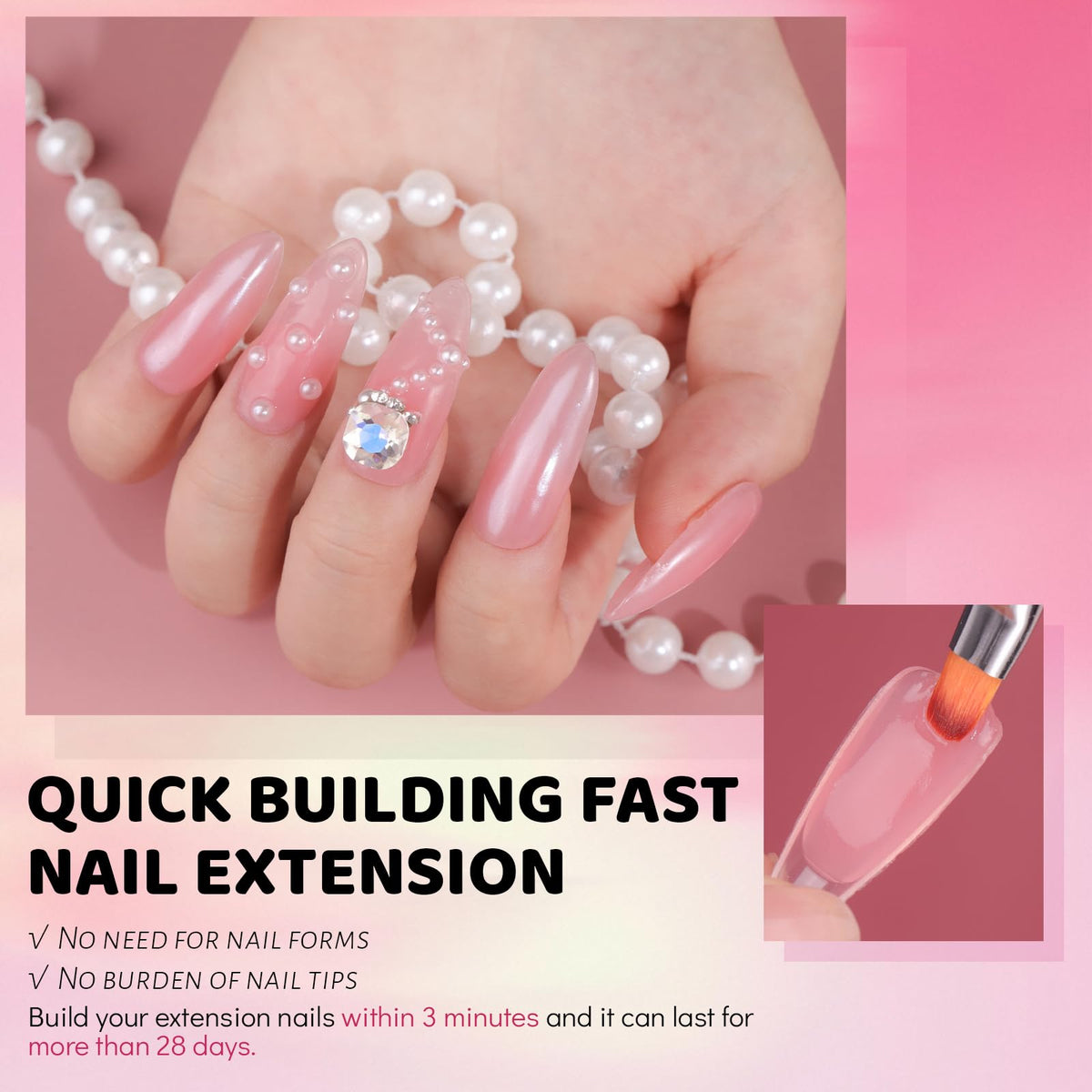 Aokitec HEMA Free Nude Pink Poly Nail Gel - 60g Poly Gel for Natural-Looking Nail Extension & Strengthen 3D Molding French Manicure Builder Overlays Gel Nail Art Home DIY Salon Use