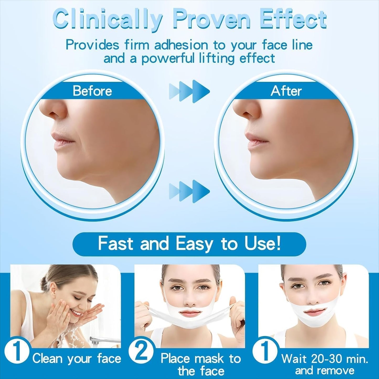 DAMIGHT 5Pcs Chinology Double Chin Lifting Mask, V-Line Lifting Mask, Anti Aging Collagen Face Masks, V Shape Face & Neck Sculpting Tape for Firming & Tightening Skin