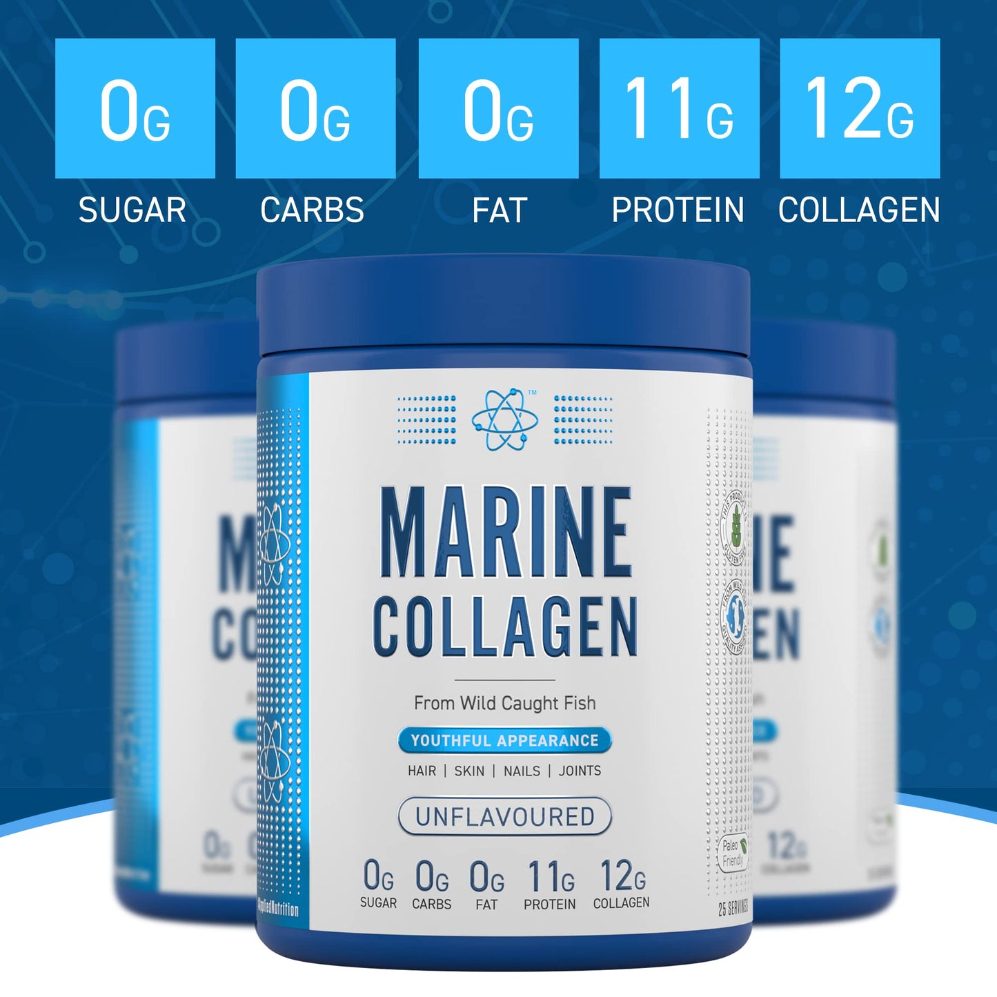 Applied Nutrition Marine Collagen Powder - Hydrolysed Collagen Protein, Healthy Skin, Hair, Nails (Unflavoured) (300g - 25 Servings)