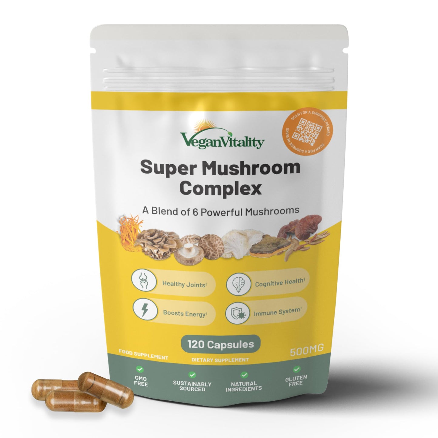 Mushroom Complex 6 Lions Mane Mushroom Supplement 120 Capsules High Strength Vegan Supplement with Lions Mane, Reishi, Chaga Mushroom Powder, Shitake, Cordyceps & Maitake (120 Capsules)